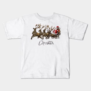 Santa Claus Rides reindeer Sketchy Kids T-Shirt